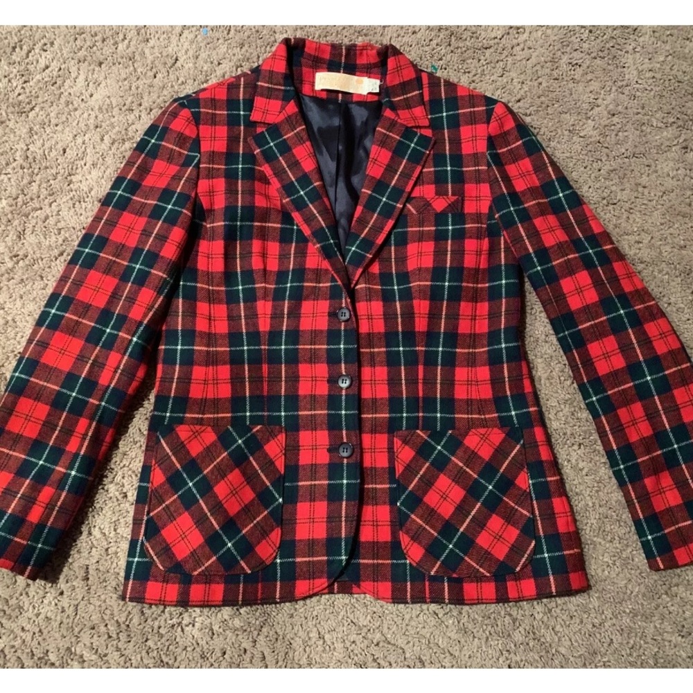 Vintage Pendleton Petite Plaid Checkered Blazer